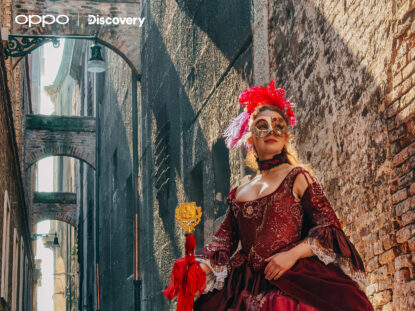 (The Colombina, a half-mask often decorated with gold and feathers, shot on OPPO Reno 13 Pro 5G)